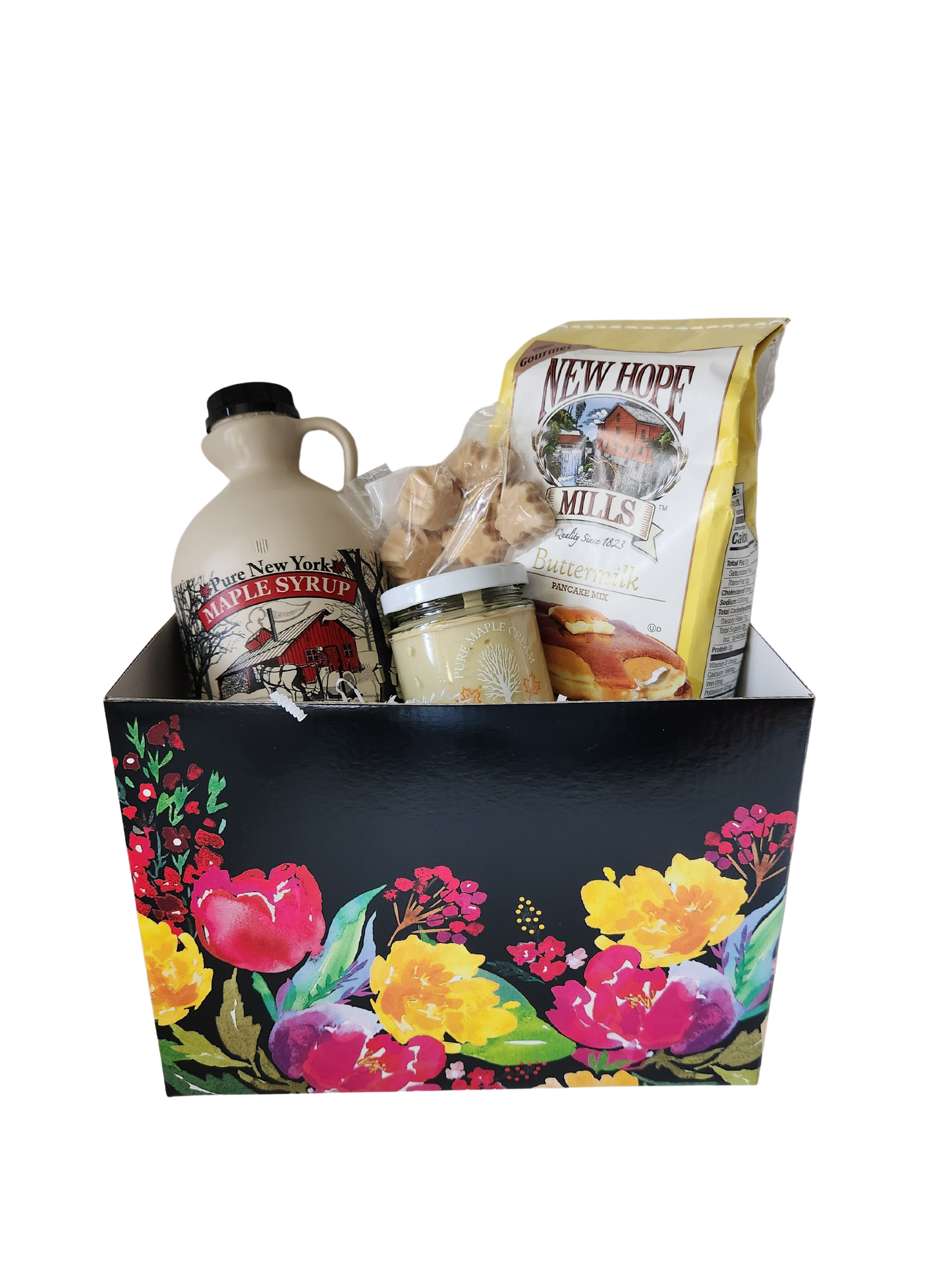 Gift Box with Syrup, Pancake Mix, Cream, and Candy