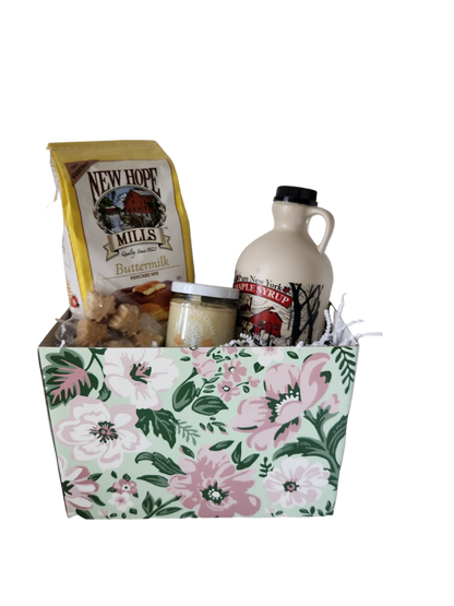 Gift Box with Syrup, Pancake Mix, Cream, and Candy